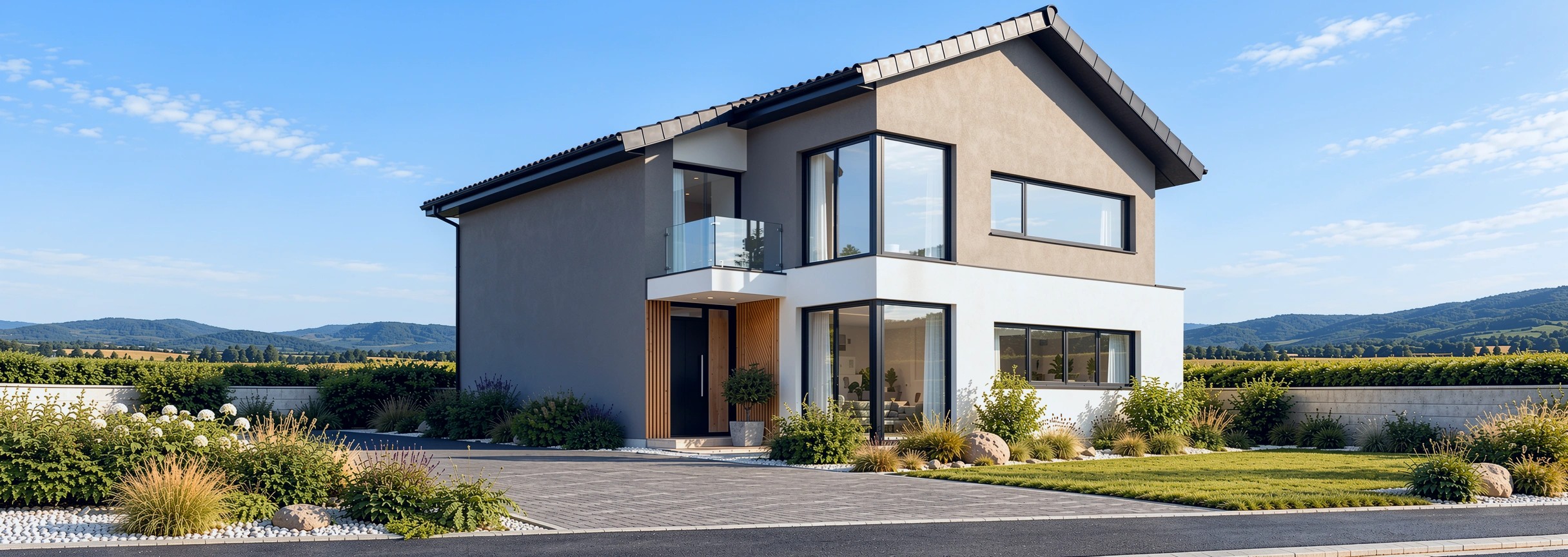 Klassisches Haus mit großer Glasfront und Walmdach in NÖ